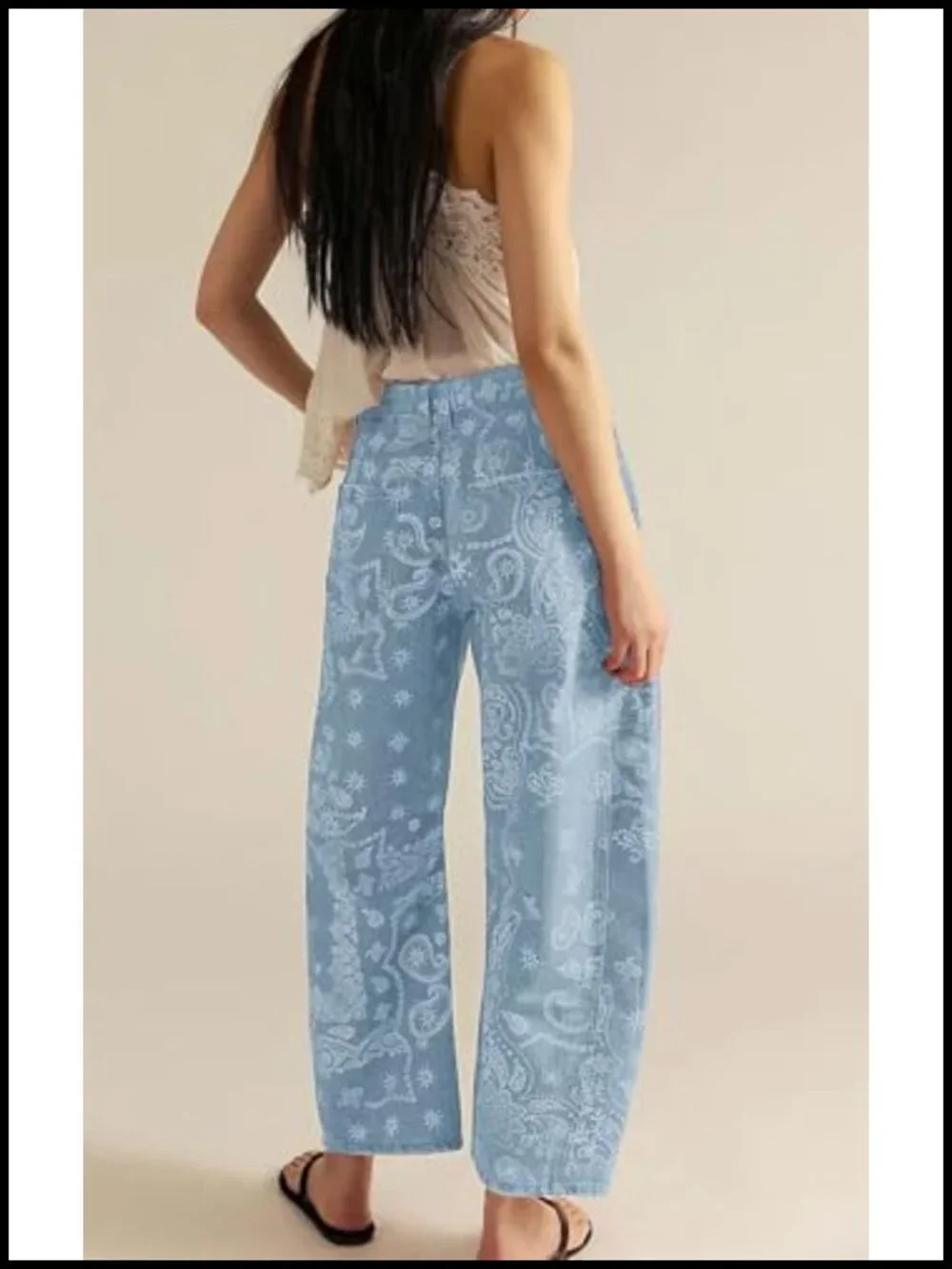 Wide Leg Barrel Jeans Floral Print Denim Ankle Pants Y2k Patchwork
